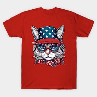 Patriotic Cat, 4th of July Cat Design T-Shirt